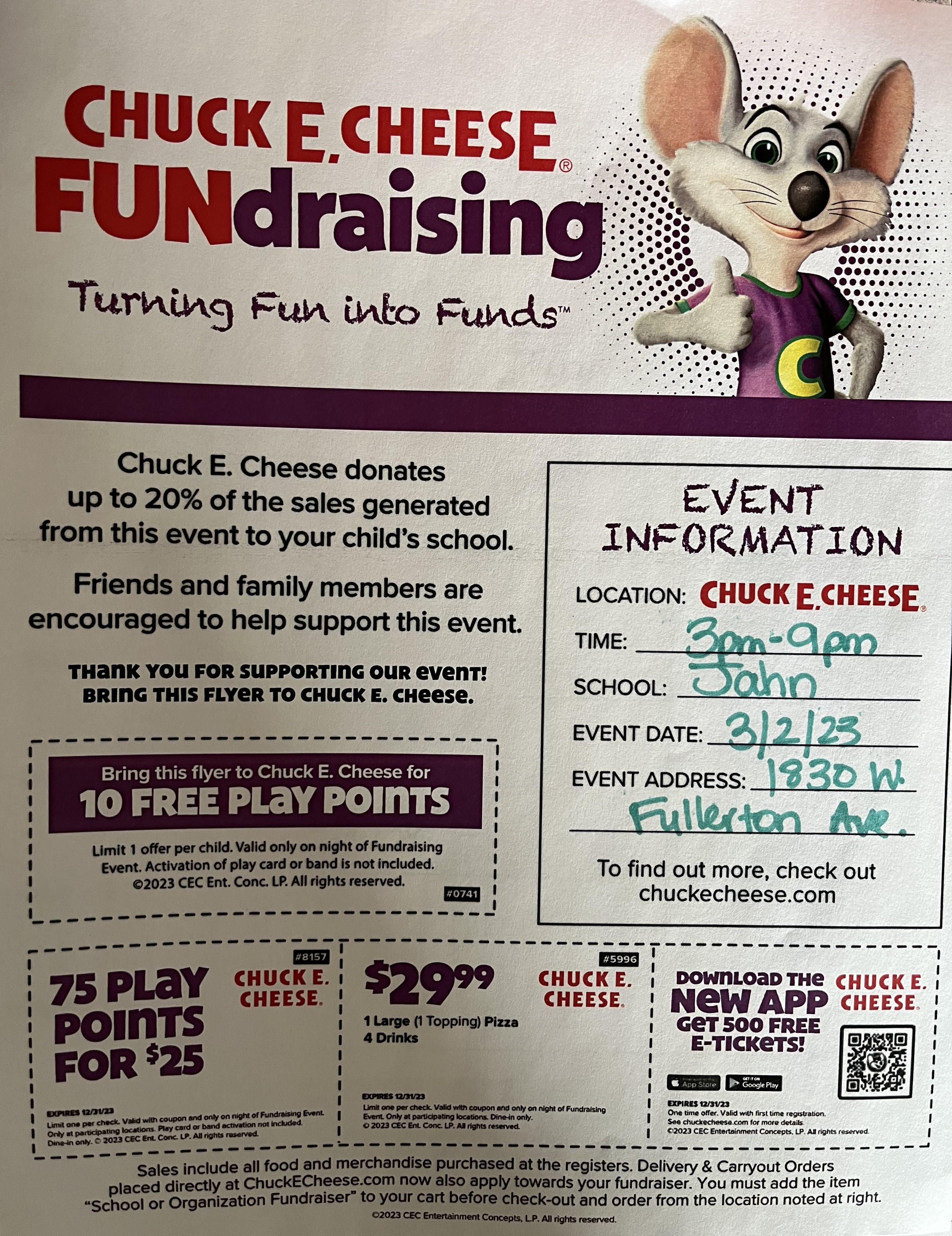 Chuck E Cheese coupons