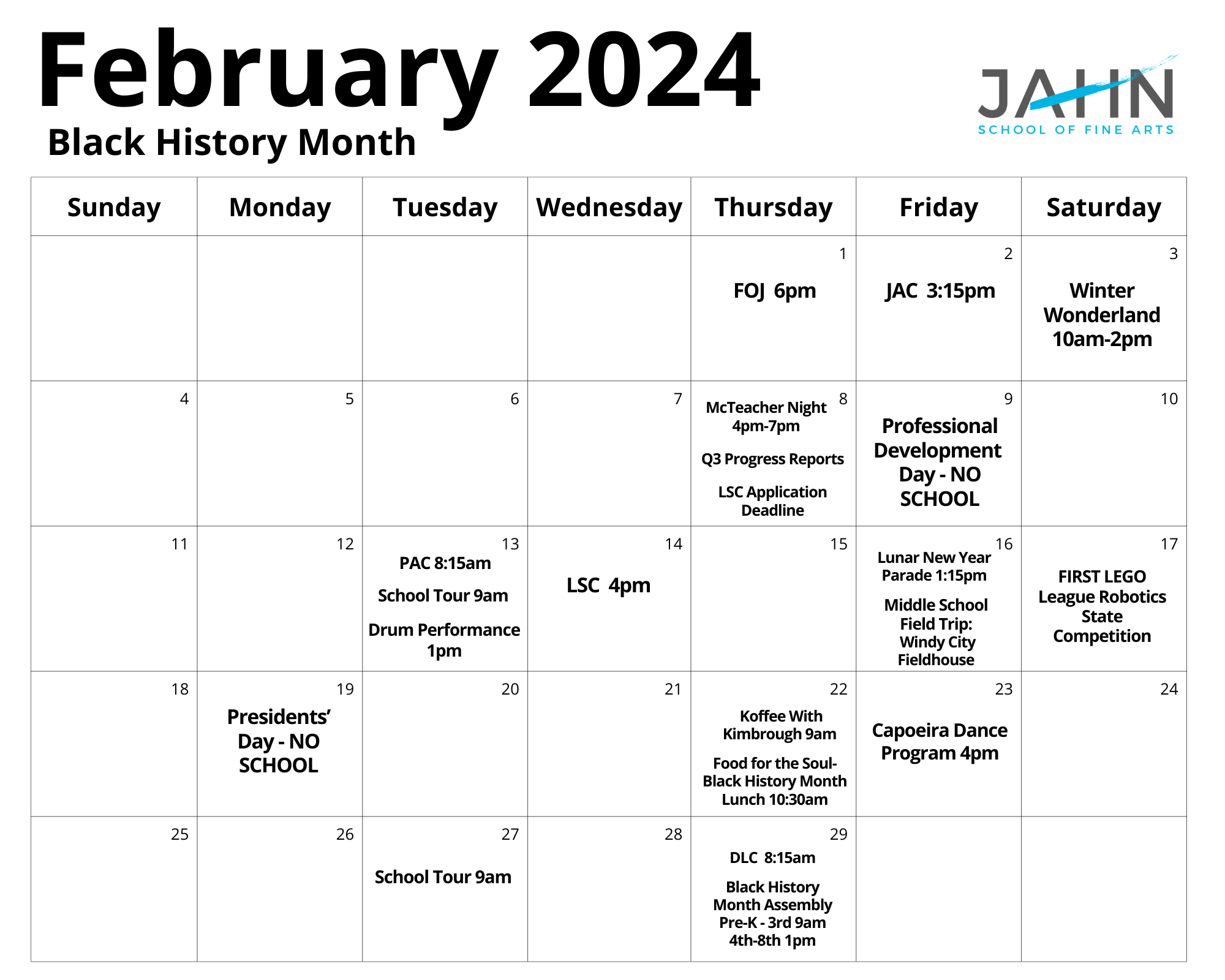 Jahn February Printable Calendar