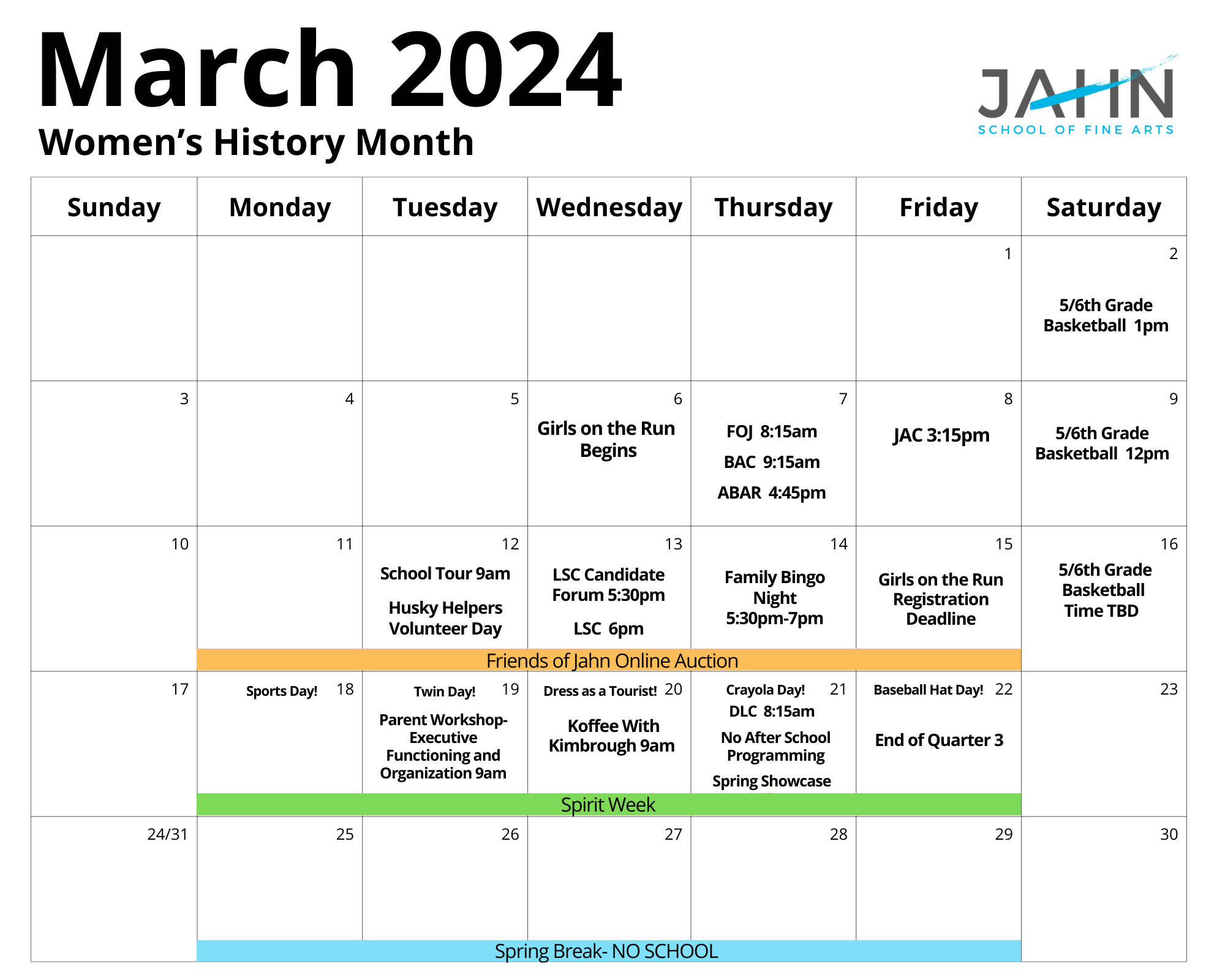 Jahn March Calendar